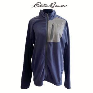 Eddie Bauer Men’s Micro Fleece Jacket Full Zip Navy Outdoor Pockets Size XL